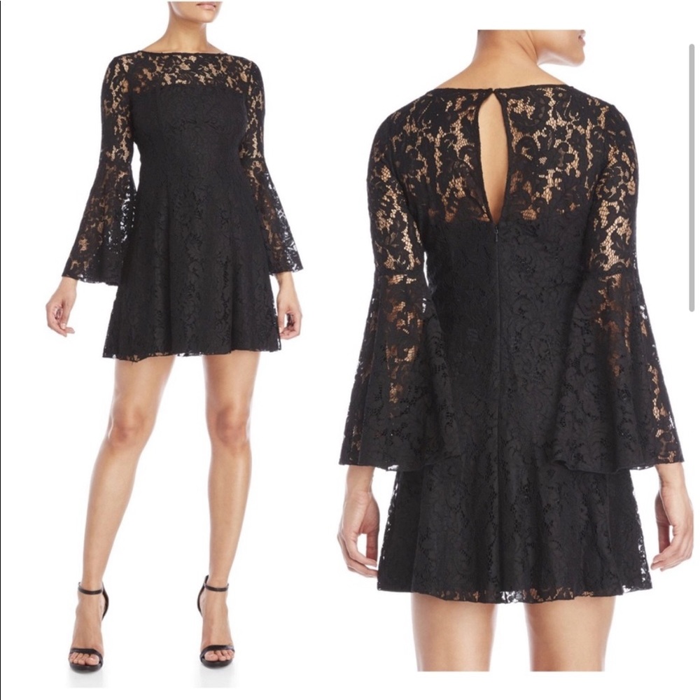 JayGodfrey Mainden black lace bell sleeve dress